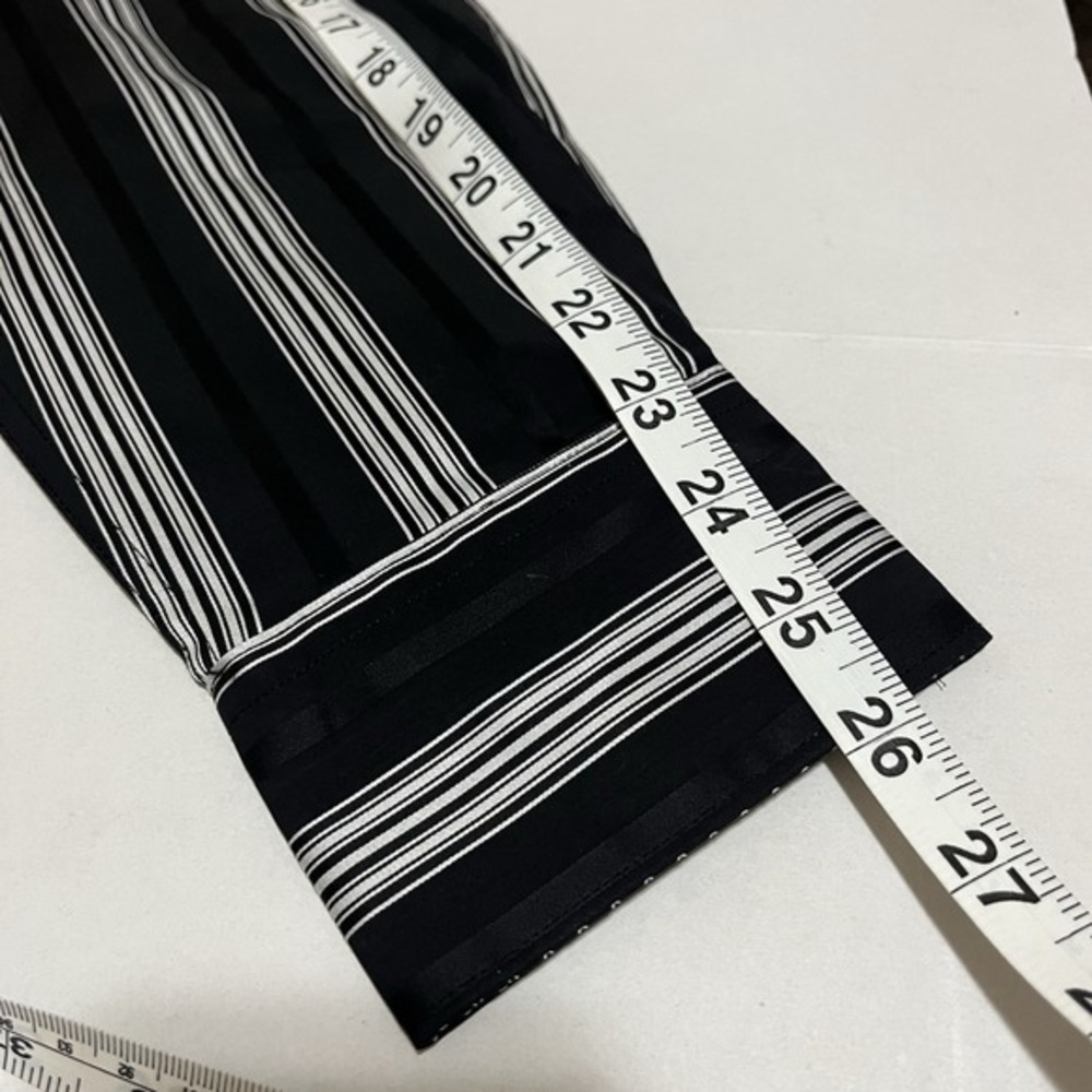 TailorByrd Mens Dress Shirt Medium Black White Stripe Contrast Cuff 100% Cotton - Picture 6 of 9